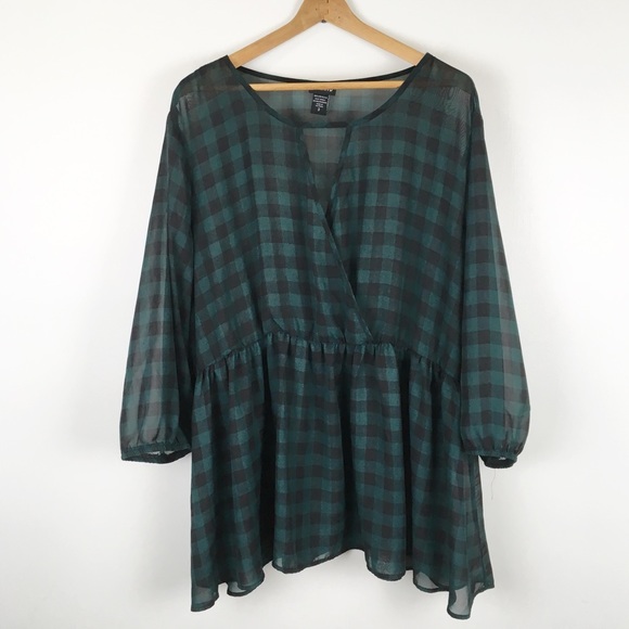 torrid Tops - TORRID | sheer buffalo plaid green blouse